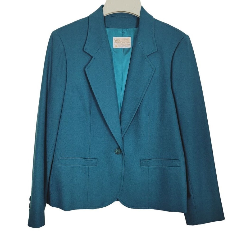 Vtg Pendleton Teal Suit Blazer Sz 10 Fall Winter Wool Single Breasted Wool Mark